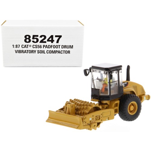CAT Caterpillar CS56 Padfoot Drum Vibratory Soil Compactor with Operator 'High Line' Series 1/87 (HO) Scale Diecast Model by Diecast Masters