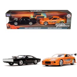 Dom's Dodge Charger R/T Black and Brian's Toyota Supra Orange Set of 2 pieces 'Fast & Furious' Series 1/32 Diecast Model Cars by Jada