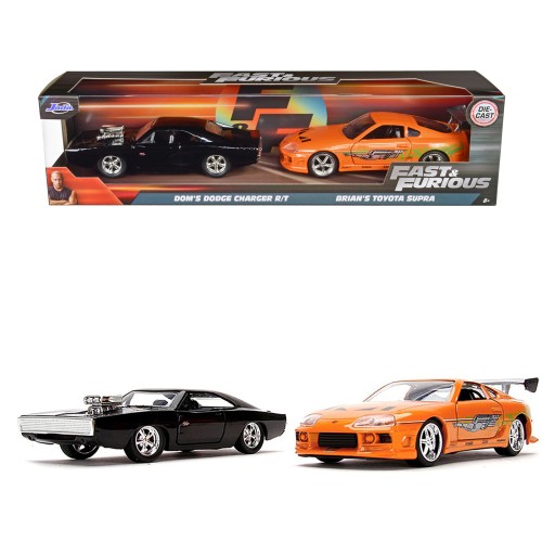 Dom's Dodge Charger R/T Black and Brian's Toyota Supra Orange Set of 2 pieces 'Fast & Furious' Series 1/32 Diecast Model Cars by Jada