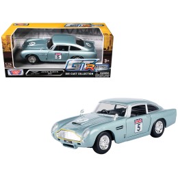 Aston Martin DB5 RHD (Right Hand Drive) #5 Light Blue Metallic 'GT Racing' Series 1/24 Diecast Model Car by Motormax