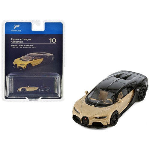 Bugatti Chiron Supersport Silk Gold Metallic and Nocturne Black 'Hypercar League Collection' 1/64 Diecast Model Car by PosterCars