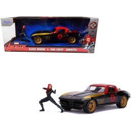 1966 Chevrolet Corvette with Black Widow Diecast Figurine 'Avengers' 'Marvel' Series 1/24 Diecast Model Car by Jada