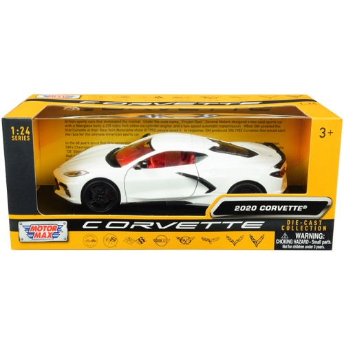 2020 Chevrolet Corvette C8 Stingray White with Red Interior 'History of Corvette' Series 1/24 Diecast Model Car by Motormax