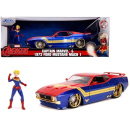 1973 Ford Mustang Mach 1 with Captain Marvel Diecast Figurine 'Avengers' 'Marvel' Series 1/24 Diecast Model Car by Jada