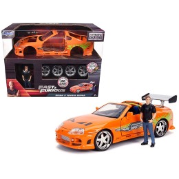 Model Kit Toyota Supra Metallic Orange with Brian Diecast Figure 'Fast & Furious' Movie 'Build N' Collect' 1/24 Diecast Model Car by Jada