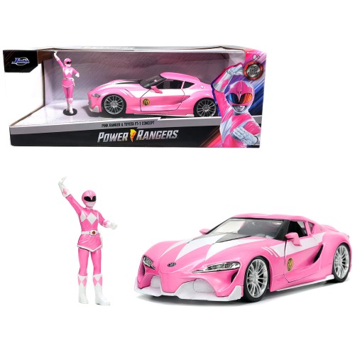 Toyota FT-1 Concept Pink Metallic and Pink Ranger Diecast Figurine 'Power Rangers' 'Hollywood Rides' Series 1/24 Diecast Model Car by Jada