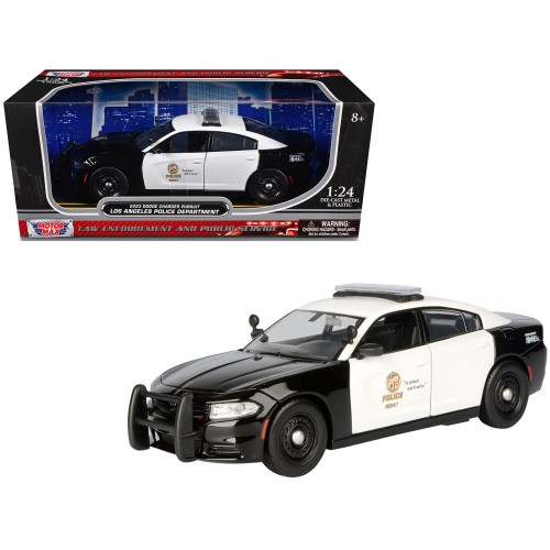 2023 Dodge Charger Pursuit Police Car 'LAPD (Los Angeles Police Department)' Black and White 'Law Enforcement and Public Service' Series 1/24 Diecast Model Car by Motormax