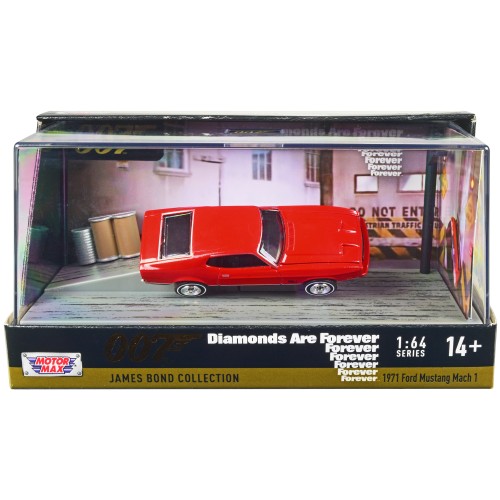1971 Ford Mustang Mach 1 Red James Bond 007 'Diamonds are Forever' (1971) Movie with Display 1/64 Diecast Model Car by Motormax