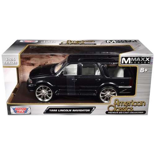 1998 Lincoln Navigator Black Metallic with White Interior 'Maxx Design' 'American Classics' Series 1/24 Diecast Model Car by Motormax