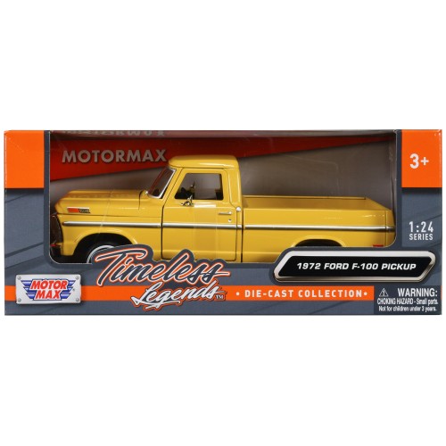 1972 Ford F-100 Pickup Truck Yellow 'Timeless Legends' Series 1/24 Diecast Model Car by Motormax