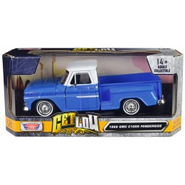 1966 GMC C1000 Fenderside Pickup Truck Lowrider Blue with White Top 'Get Low' Series 1/24 Diecast Model Car by Motormax