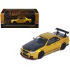 Nissan Skyline GT-R (R34) 'Top Secret' RHD (Right Hand Drive) Gold Metallic with Carbon Hood and Trunk 'Tokyo Auto Salon 2024 - Malaysia Diecast Expo 2024' 1/64 Diecast Model Car by Inno Models