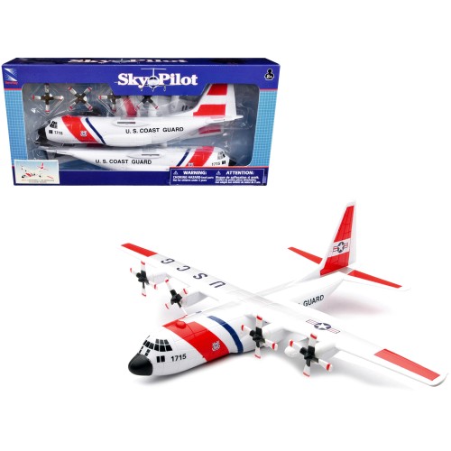 Model Kit Lockheed C-130 Hercules Transport Aircraft White and Red 'United States Coast Guard' Snap Together Plastic Model Kit by New Ray