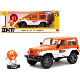 2007 Jeep Wrangler Orange Metallic and White and Orange M&M Diecast Figure 'M&M's' 'Hollywood Rides' Series 1/24 Diecast Model Car by Jada