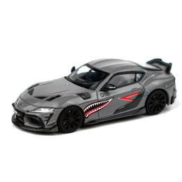 Toyota Supra 'DarwinPro 66G NWB' Gray Metallic with Shark Mouth Graphics 1/64 Diecast Model Car by Pop Race