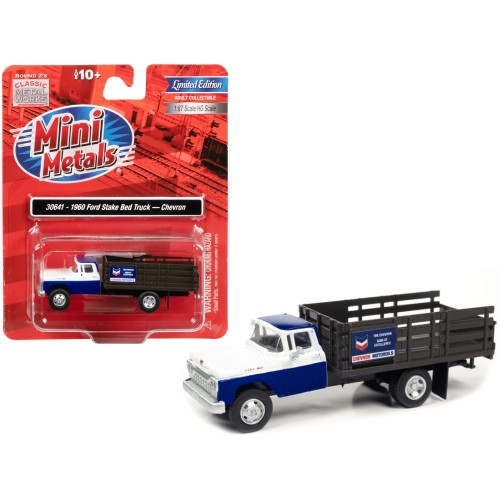 1960 Ford Stake Bed Truck 'Chevron' Blue and White 1/87 (HO) Scale Model Car by Classic Metal Works