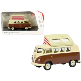 Volkswagen T1 Camper Bus with Pop-Top Roof Brown and Cream 1/64 Diecast Model by Schuco
