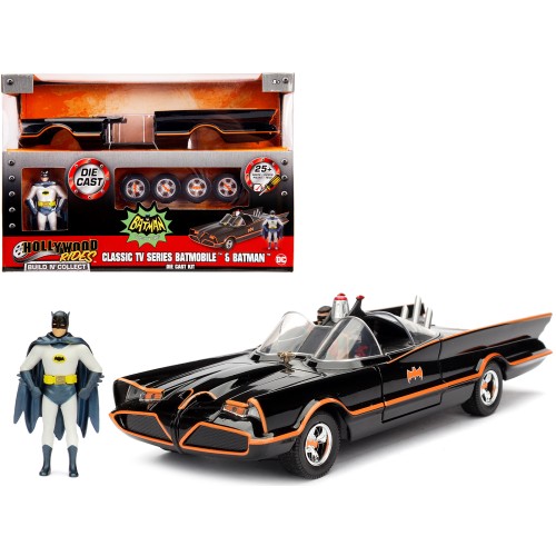 Model Kit Classic Batmobile Black with Batman Diecast Figure 'Batman' (1966-1968) TV Series 'Build N' Collect' 1/24 Diecast Model Car by Jada