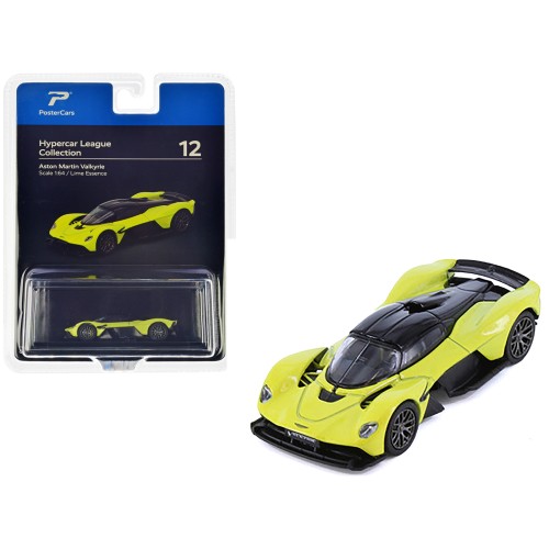 Aston Martin Valkyrie Lime Essence Yellow Metallic with Black Top 'Hypercar League Collection' 1/64 Diecast Model Car by PosterCars