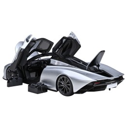 McLaren Speedtail Supernova Silver Metallic with Black Top and Suitcase Accessories 1/18 Model Car by Autoart