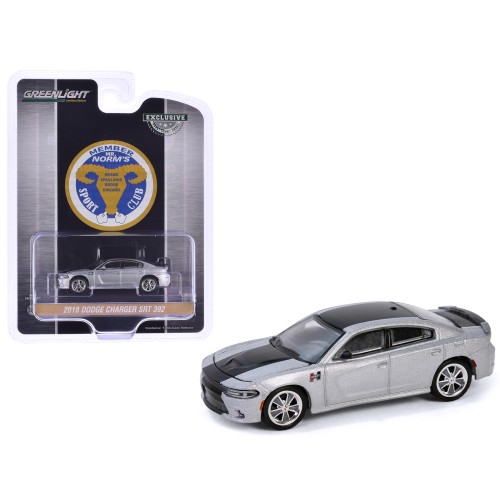 2018 Dodge Charger SRT 392 Silver Metallic with Black Stripe 'Mr. Norm Heritage GSS Charger' 'Hobby Exclusive' Series 1/64 Diecast Model Car by Greenlight