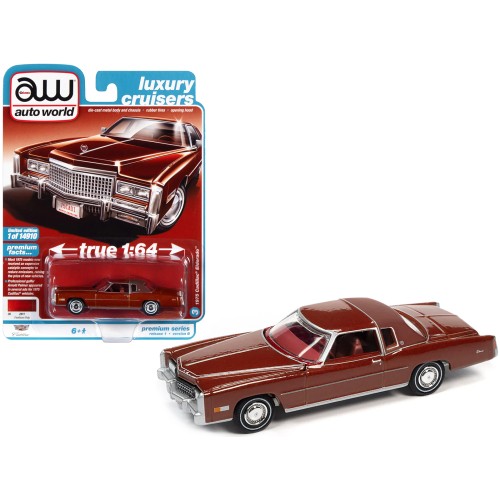 1975 Cadillac Eldorado Firethorn Red Metallic with Rear Section of Roof Matt Dark Red 'Luxury Cruisers' Limited Edition to 14910 pieces Worldwide 1/64 Diecast Model Car by Auto World