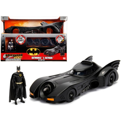 Model Kit Batmobile Matt Black with Batman Diecast Figurine 'Batman' (1989) Movie 'Build N' Collect' 1/24 Diecast Model Car by Jada