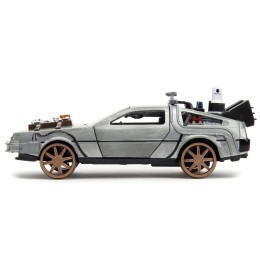 DeLorean DMC (Time Machine) Brushed Metal Train Wheel Version 'Back to the Future Part III' (1990) Movie 'Hollywood Rides' Series 1/32 Diecast Model Car by Jada