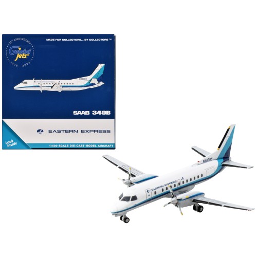 Saab 340B Commercial Aircraft 'Eastern Express' (N407BH) White with Blue Stripes 1/400 Diecast Model Airplane by GeminiJets