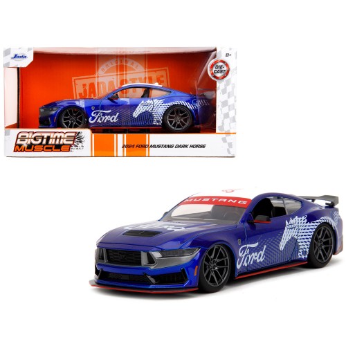 2024 Ford Mustang Dark Horse Candy Blue with White Top and 'Mustang Horse Graphics' 'Bigtime Muscle' Series 1/24 Diecast Model Car by Jada