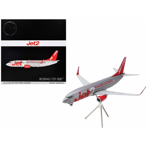 Boeing 737-300 Commercial Aircraft 'Jet2' (G-GDFG) Gray Metallic with Red Tail 'Gemini 200' Series 1/200 Diecast Model Airplane by GeminiJets