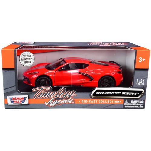 2020 Chevrolet Corvette C8 Stingray Red with Silver Racing Stripes 'Timeless Legends' 1/24 Diecast Model Car by Motormax