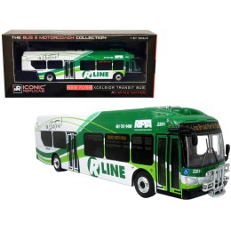 New Flyer Xcelsior Charge NG Electric Transit Bus RIPTA (Rhode Island Public Transit Authority) 'R Line Broad/North Main' 'The Bus & Motorcoach Collection' 1/87 Diecast Model by Iconic Replicas