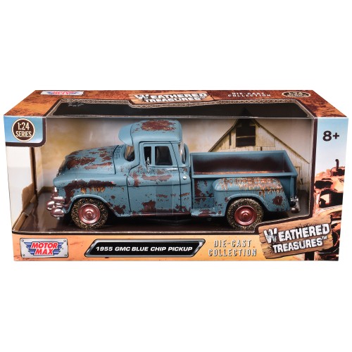 1955 GMC Blue Chip Pickup Truck Matt Blue (Rusted) 'Weathered Treasures' Series 1/24 Diecast Model Car by Motormax