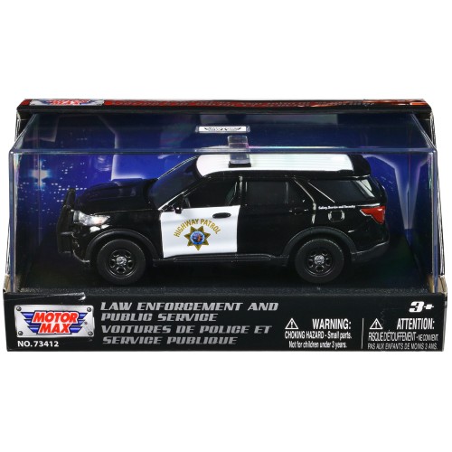 2022 Ford Police Interceptor Utility 'California Highway Patrol' Black and White 'Law Enforcement and Public Service' Series 1/43 Diecast Model Car by Motormax