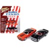 1969 Chevrolet Camaro Hugger Orange with Black Top and Stripes and 1967 Chevrolet Camaro Black with White Stripe and Red Interior 'Yenko' Series Set of 2 Cars 1/64 Diecast Model Cars by Johnny Lightning