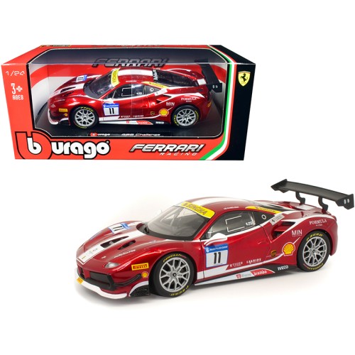 Ferrari 488 Challenge #11 Candy Red with White Stripes 'Ferrari Racing' 1/24 Diecast Model Car by Bburago