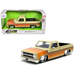 1985 Chevrolet C-10 Pickup Truck Beige with Stripes and Lowenhart Wheels 'Just Trucks' Series 1/24 Diecast Model Car by Jada