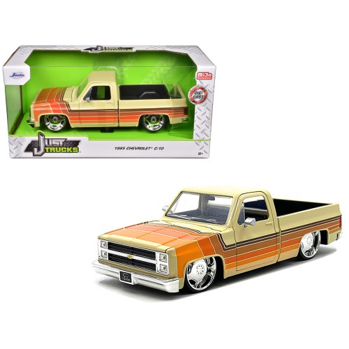 1985 Chevrolet C-10 Pickup Truck Beige with Stripes and Lowenhart Wheels 'Just Trucks' Series 1/24 Diecast Model Car by Jada