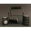 Metal Tire Rack with Rims and Tires for 1/24 Scale Models by American Diorama