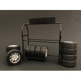 Metal Tire Rack with Rims and Tires for 1/24 Scale Models by American Diorama