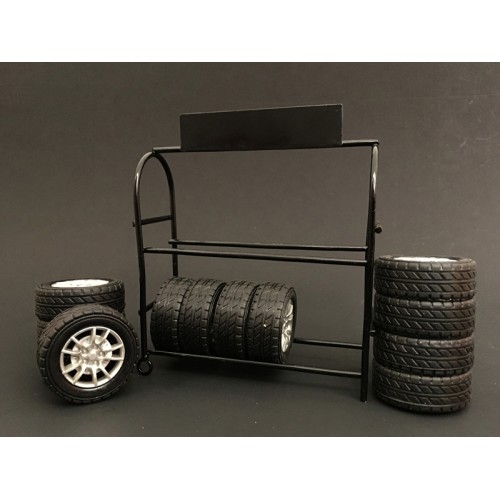 Metal Tire Rack with Rims and Tires for 1/24 Scale Models by American Diorama