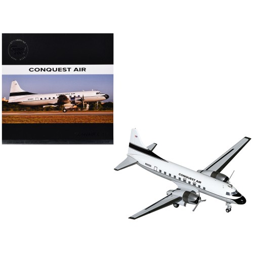 Convair C-131 Commercial Aircraft 'Conquest Air Cargo' (N342GS) White with Black Tail Stripes 'Gemini 200' Series 1/200 Diecast Model Airplane by GeminiJets