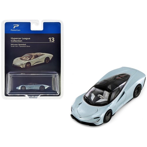 McLaren Speedtail Silver Metallic with Black Top 'Hypercar League Collection' 1/64 Diecast Model Car by PosterCars