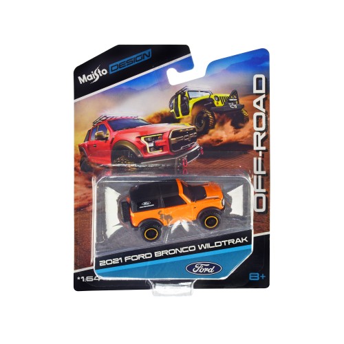2021 Ford Bronco Wildtrak Orange Metallic with Black Top 'Off-Road' 'Maisto Design' Series 1/64 Diecast Model Car by Maisto