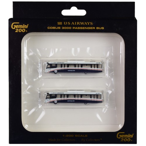 Cobus 3000 Passenger Bus White and Blue 'US Airways Shuttle Bus' 2 Piece Set 'Gemini 200' Series Diecast Models by GeminiJets