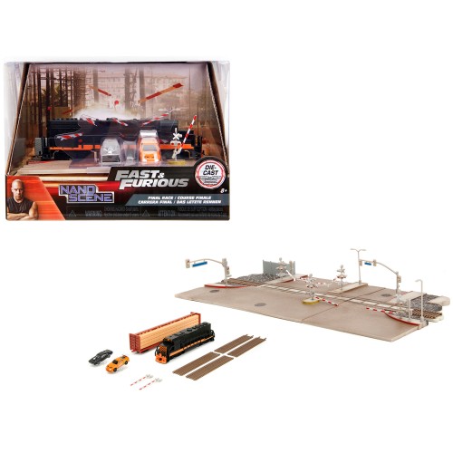 'Fast & Furious' Final Race Diorama with Toyota Supra Orange and Dodge Charger Black 'Nano Scene' Series model by Jada
