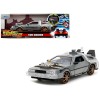 DeLorean Brushed Metal Time Machine (Train Wheel Version) with Lights 'Back to the Future Part III' (1990) Movie 'Hollywood Rides' Series 1/24 Diecast Model Car by Jada