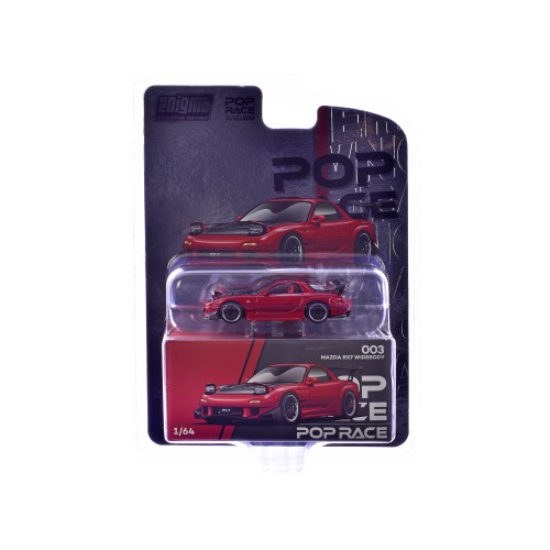Mazda RX-7 Widebody RHD (Right Hand Drive) Red Metallic with Carbon Hood 'Enigma Exclusive Edition' 1/64 Diecast Model Car by Pop Race