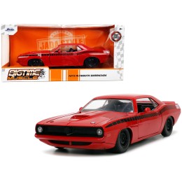 1973 Plymouth Barracuda Red with Black Stripes 'Bigtime Muscle' Series 1/24 Diecast Model Car by Jada